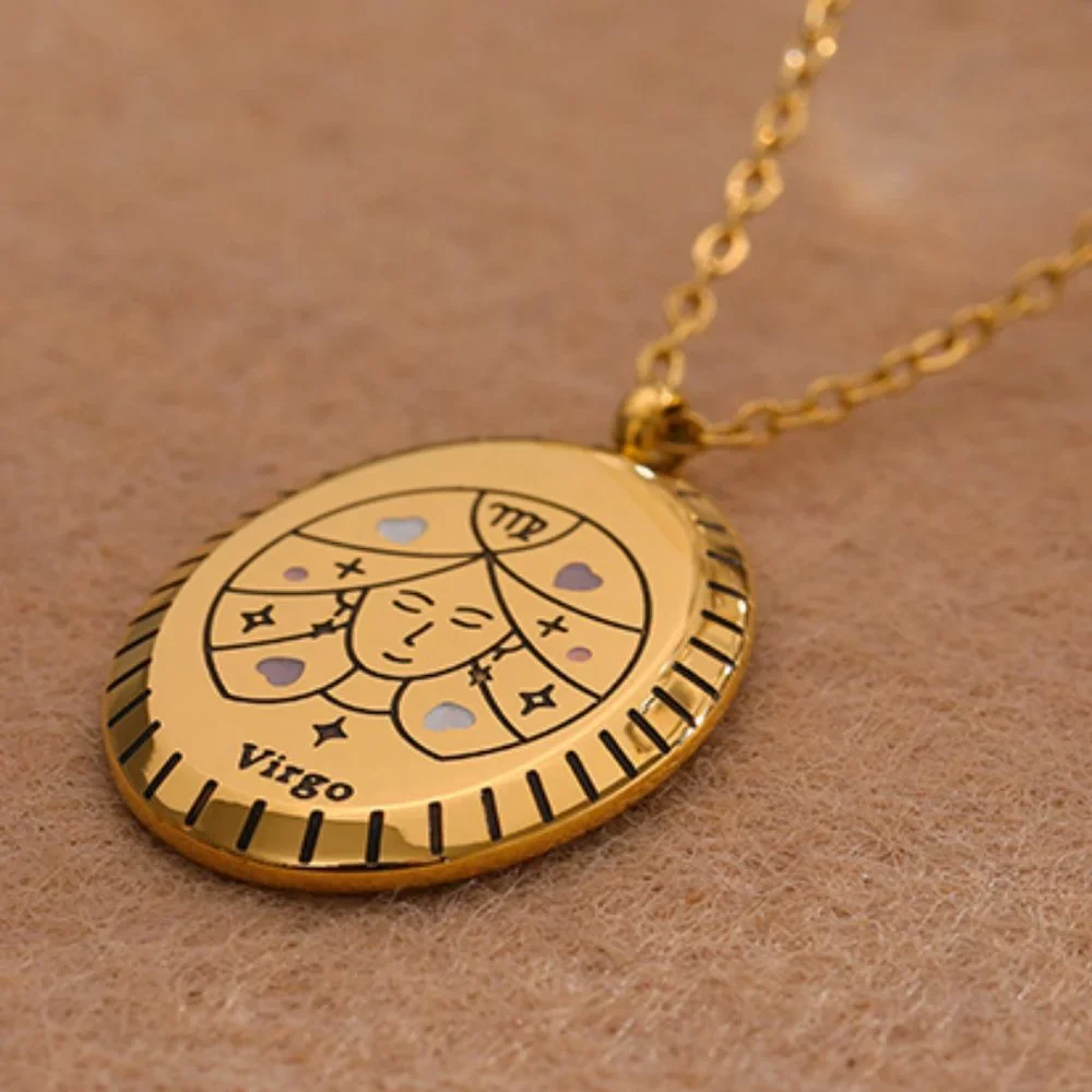 VIRGO--NEW 18K Gold Plated PISCES Sign Zodiac Oval Pendant Necklace